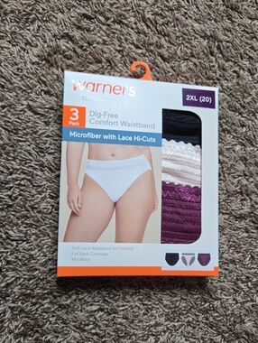 Warners 3 Pack Microfiber with Lace Hi Cuts 2XL 20 Plus Size Underwear Panties